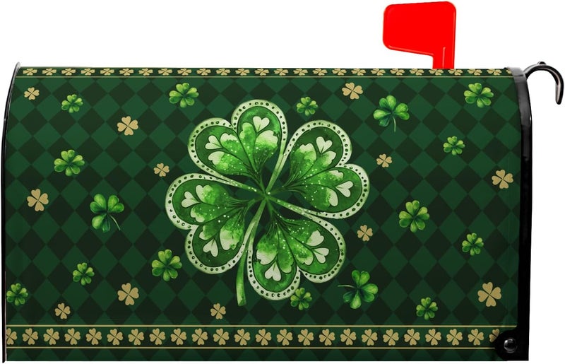 Farg St Patricks Day Mailbox Covers Magnetic Standard Size 21 x18 Inch St. Patrick's Day Spring Mailbox Cover Wraps Shamrock Clovers Mail Post Letter Box for Home Garden Outdoor Yard Decor - Image 1