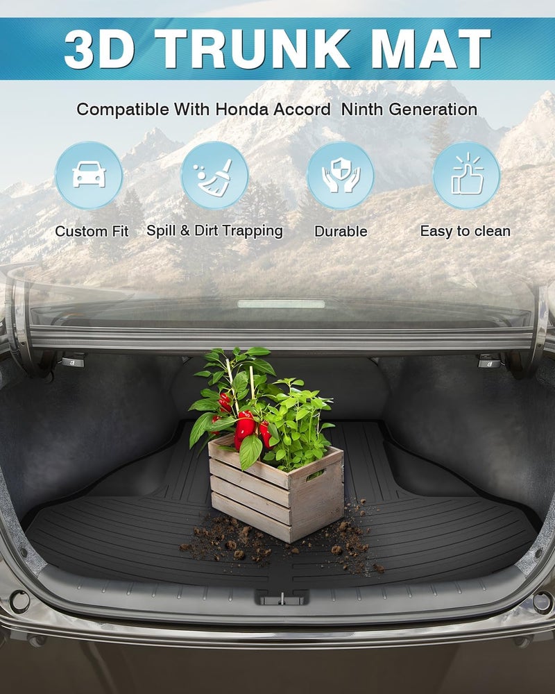 Mixsuper Cargo Liners Compatible with 2013-2017 Honda Accord All Weather Trunk Mats TPO Durable Odorless Rear Cargo Trunk Floor Mat Black - Image 2