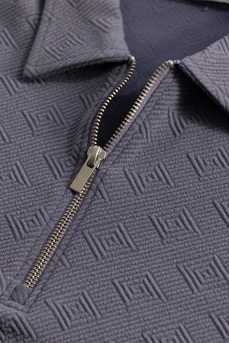 SNITCH ZipPolo Grey Printed Polo T-Shirt