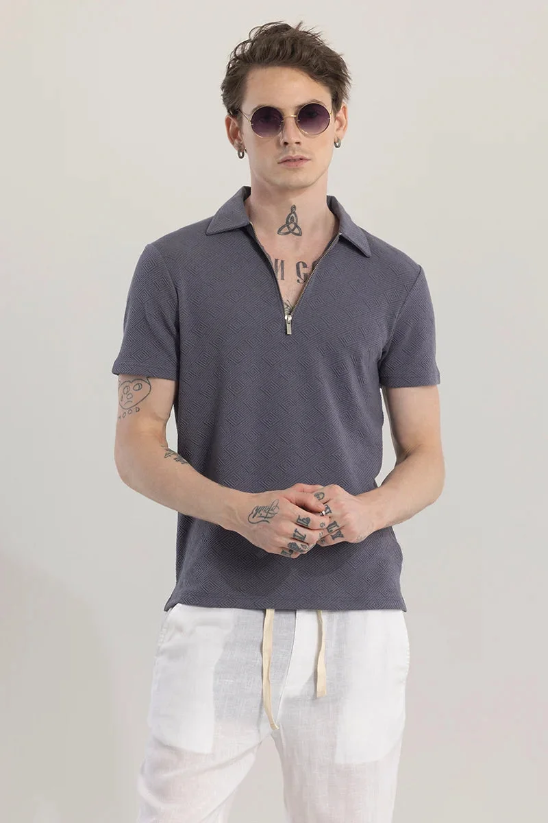 SNITCH ZipPolo Grey Printed Polo T-Shirt