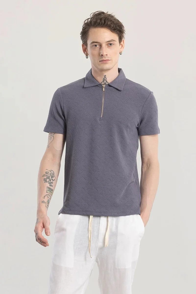 SNITCH ZipPolo Grey Printed Polo T-Shirt