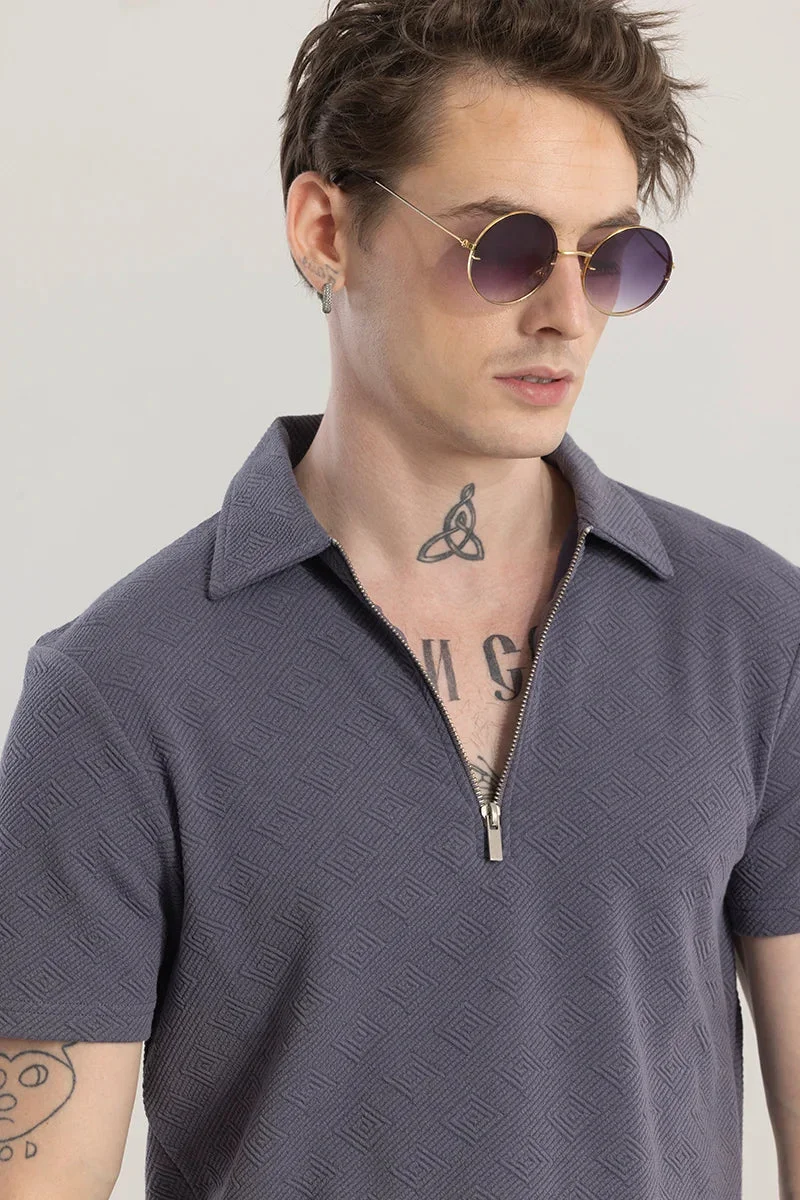 Snitch Grey ZipPolo Grey Printed Polo T-Shirt for Men | Best Price UAE