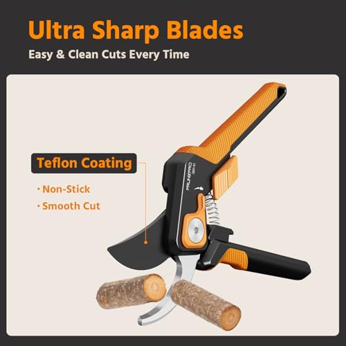 PrunePro Pruning Shears for Gardening Professional Bypass Hand Pruner Stainless Steel Sharp Blade Garden Scissors Plant Flower Garden Clipper Orange 1 Pack - Image 3