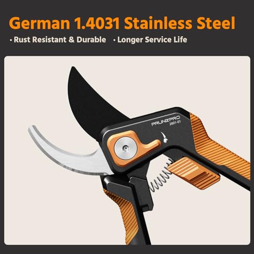 PrunePro Pruning Shears for Gardening Professional Bypass Hand Pruner Stainless Steel Sharp Blade Garden Scissors Plant Flower Garden Clipper Orange 1 Pack - Image 2