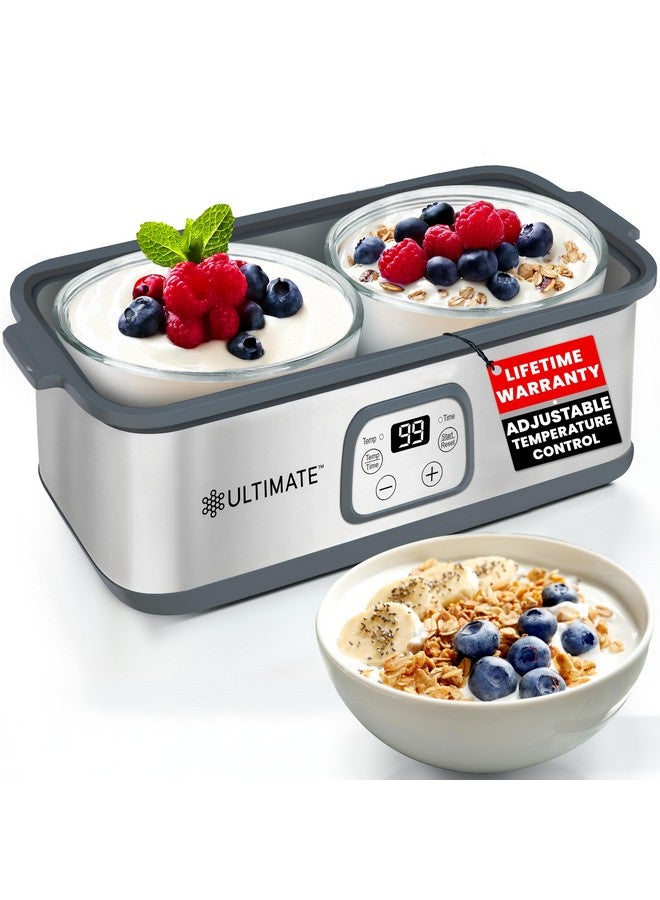 Ultimate Ultimate Probiotic Yogurt Maker with Adjustable Time & Temp Control - Make Trillions of Live Probiotics with Two 1-Quart Containers for Larger Batches - Greek Yogurt Maker - ULTIMATE LIFETIME WARRANTY  - Image 1