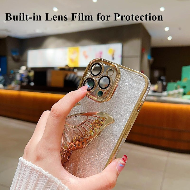Mobistyle Designed For Iphone 13 Cover With Luxury Glitter Cute Butterfly Plating Design Aesthetic Women Teen Girls Back Cover Cases For Iphone 13 (Butterfly |Gold) - Glass - Image 4