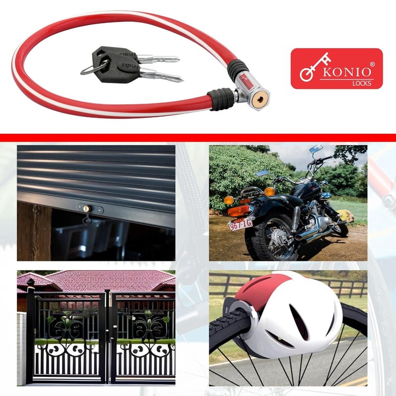 KONIO Helmet Lock Heavy Duty Steel Cable Lock for Bike, Motorcycle,Strollers, Gate & Luggage Security (Red, Pack-2). - Image 2