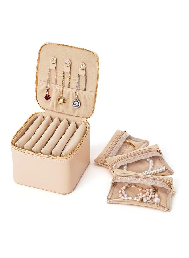 CASEGRACE Travel Jewelry Case, Jewelry Organizer with 6 Velvet Pouch Bags, Travel Jewelry Storage for Necklaces Rings Earrings, Gift for Women Girls, Amber - Image 1