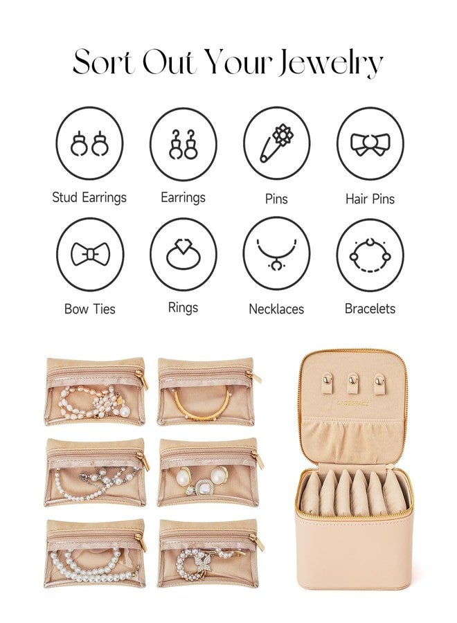 CASEGRACE Travel Jewelry Case, Jewelry Organizer with 6 Velvet Pouch Bags, Travel Jewelry Storage for Necklaces Rings Earrings, Gift for Women Girls, Amber - Image 2