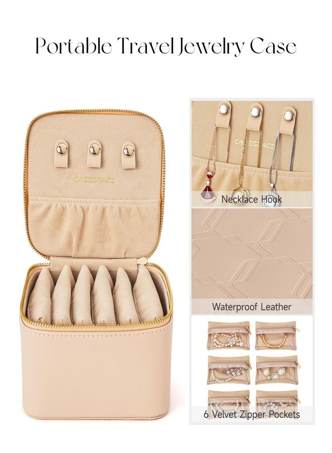 CASEGRACE Travel Jewelry Case, Jewelry Organizer with 6 Velvet Pouch Bags, Travel Jewelry Storage for Necklaces Rings Earrings, Gift for Women Girls, Amber - Image 3