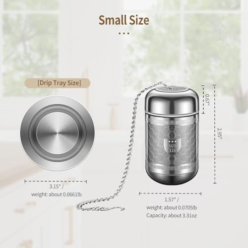 BOMANSI BOMS 316 Stainless Steel Tea Strainers for Loose Tea with Drip Trays, Extra Fine Mesh Tea Infuser, Loose Leaf Tea Steeper (1 Pack - Small) - Image 2