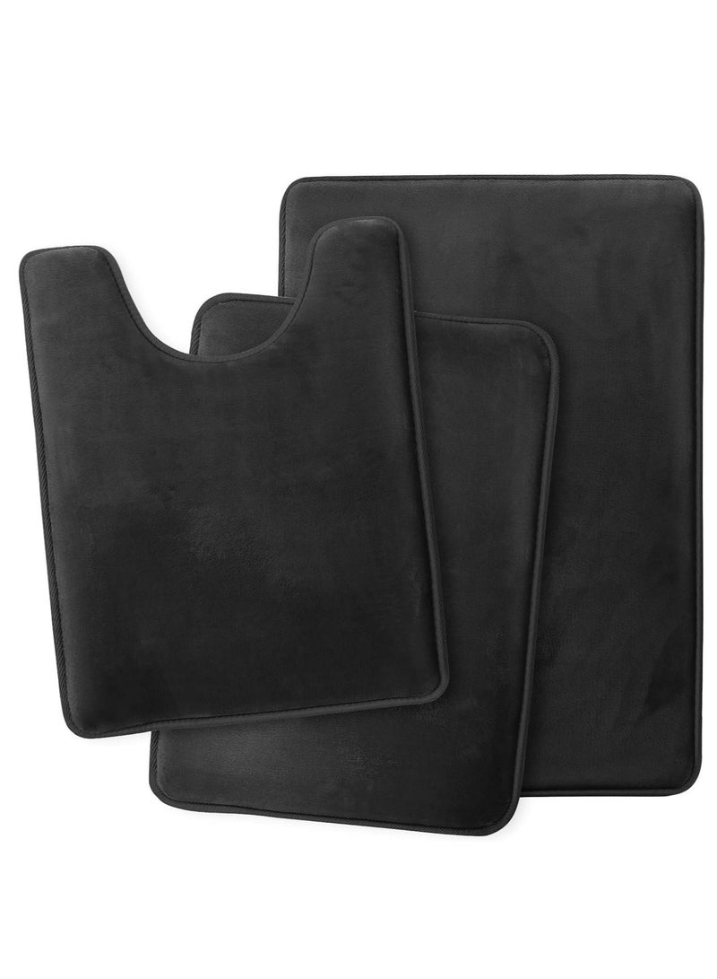 RATSAW Bathroom Rug Sets Extra Thick Memory Foam Bath Mat Non Slip Super Absorbent Soft Bathroom Mats Machine Washable Bathroom Floor Mats Sets for Sink Tub Shower and Toilet 3 Pack Black - Image 1