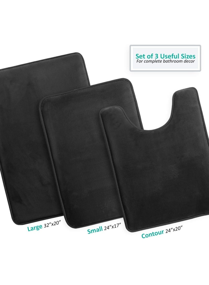 RATSAW Bathroom Rug Sets Extra Thick Memory Foam Bath Mat Non Slip Super Absorbent Soft Bathroom Mats Machine Washable Bathroom Floor Mats Sets for Sink Tub Shower and Toilet 3 Pack Black - Image 4