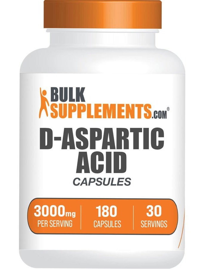 BulkSupplements .com D-Aspartic Acid Capsules - DAA Supplement for Men & Women, D-Aspartic Acid 3000mg - Unflavored & Soy Free, 6 Capsules per Serving, 180 Capsules (Pack of 1) - Image 1