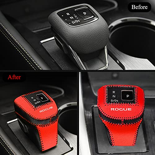 XITER Automatic Gear Shift Knob Cover Leather Boots Shift Lever Protector Trim for Nissan Rogue 2021 2022 2023 2024 2025 Interior Accessories(Red+Black) - Image 4