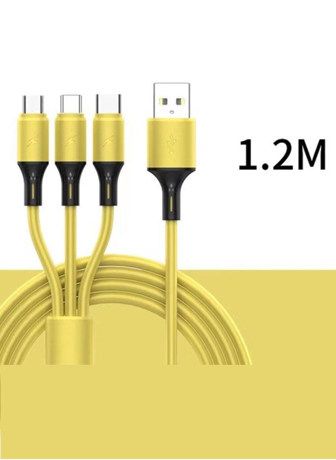 هاف دريم ثلاثة في واحد شحن سريع خط نوع جيم مصغرة USB ميناء 1.2M العالمي شحن خط 5A شحن سريع الأصفر  - Image 1
