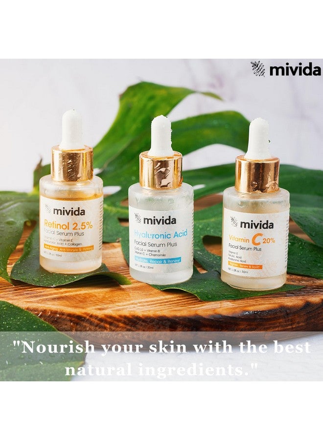 Mivida Ivida Facial Serum Set Of 3 ; Hyaluronic Acid Serum + Retinol 2.5% Serum + Vitamin C 20% Serum ; Antiaging Hydrating Brightening & Firming Serum For Face ; Skincare Set ; 1 Fl Oz Pack Of 3 - Image 3