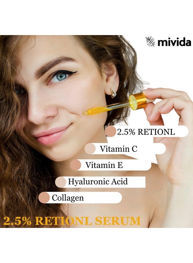Mivida Ivida Facial Serum Set Of 3 ; Hyaluronic Acid Serum + Retinol 2.5% Serum + Vitamin C 20% Serum ; Antiaging Hydrating Brightening & Firming Serum For Face ; Skincare Set ; 1 Fl Oz Pack Of 3 - Image 4