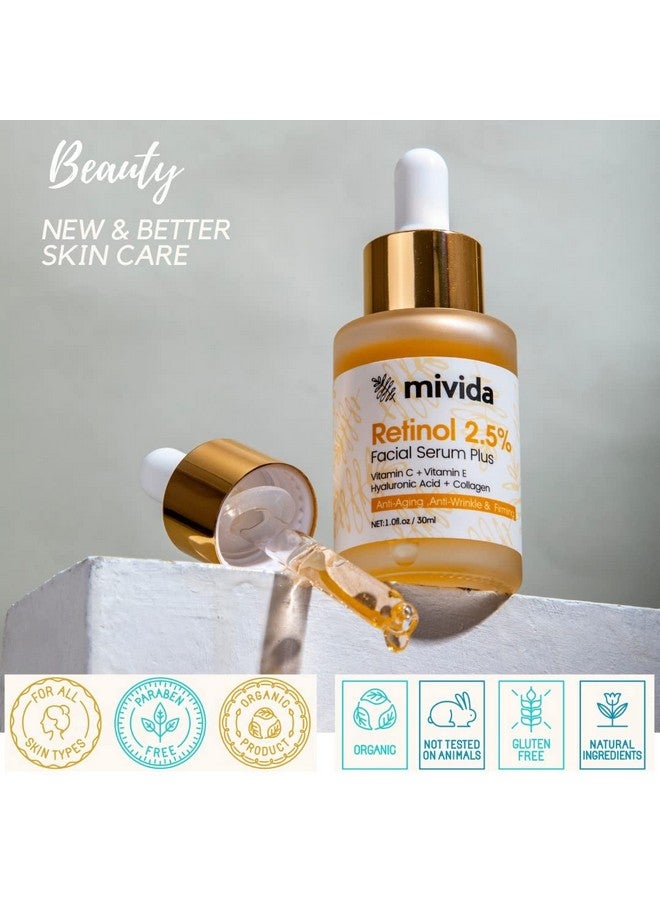 Mivida Ivida Facial Serum Set Of 3 ; Hyaluronic Acid Serum + Retinol 2.5% Serum + Vitamin C 20% Serum ; Antiaging Hydrating Brightening & Firming Serum For Face ; Skincare Set ; 1 Fl Oz Pack Of 3 - Image 5