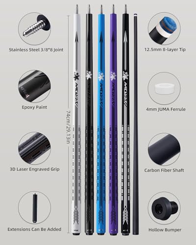 CRICAL Carbon Fiber Pool Cue Stick 58 Low Deflection Professional Pool Cue with Pro Taper Shaft 3D Wrapless Grip 125mm Tip 38x8 Joint Billiard Stick for Enhanced Control Accuracy Grey - Image 3