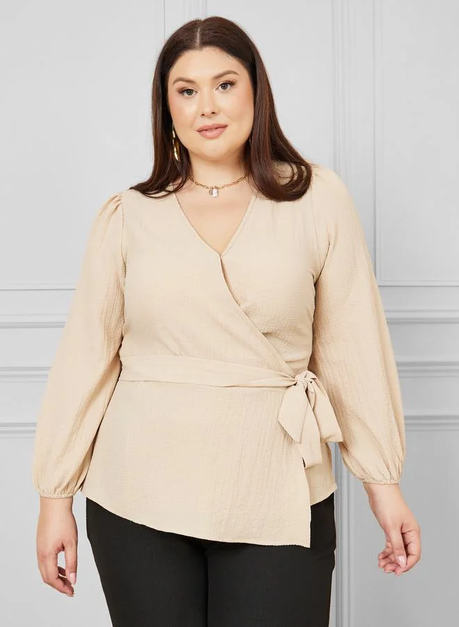 ستايلي Textured Peplum Wrap Top