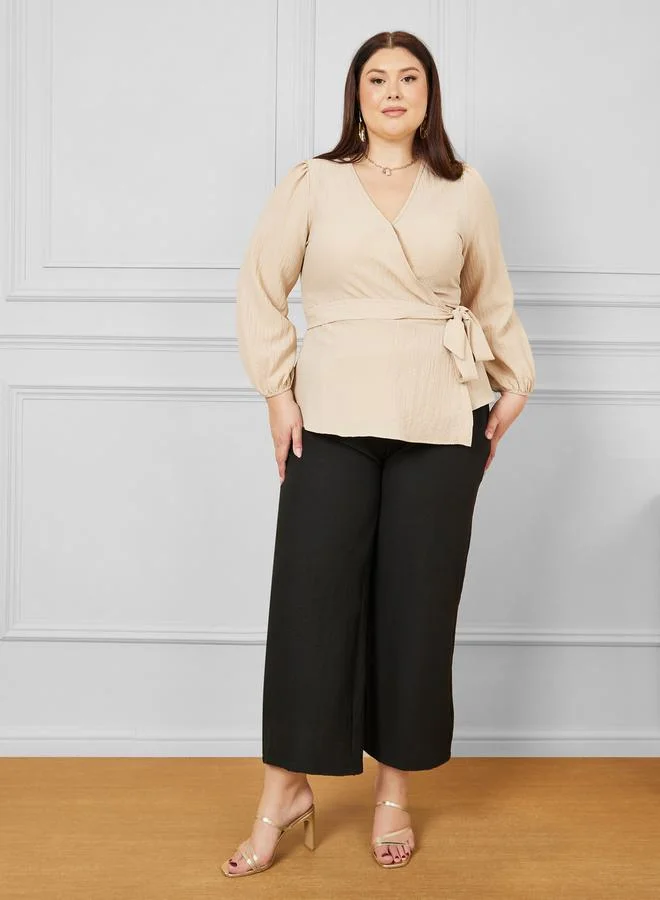 ستايلي Textured Peplum Wrap Top
