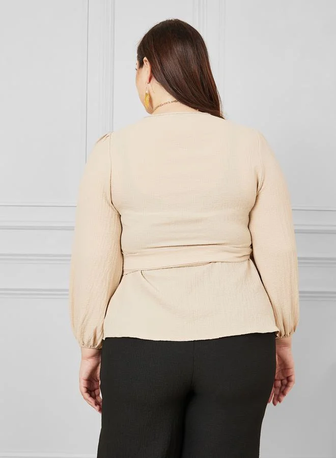 ستايلي Textured Peplum Wrap Top