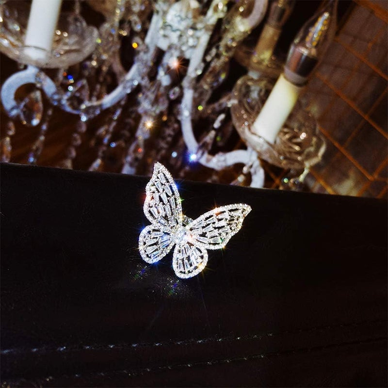 Chmier Aimimier Cubic Zirconia Butterfly Ring Sparkling Crystal Bow-Knot Knuckle Ring Wedding Jewelry for Women and Girls (Silver) - Image 4