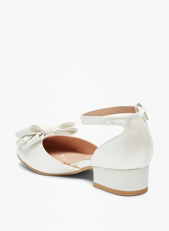 Celeste Girls Bow Detail Round Toe Ballerinas with Hook and Loop Closure