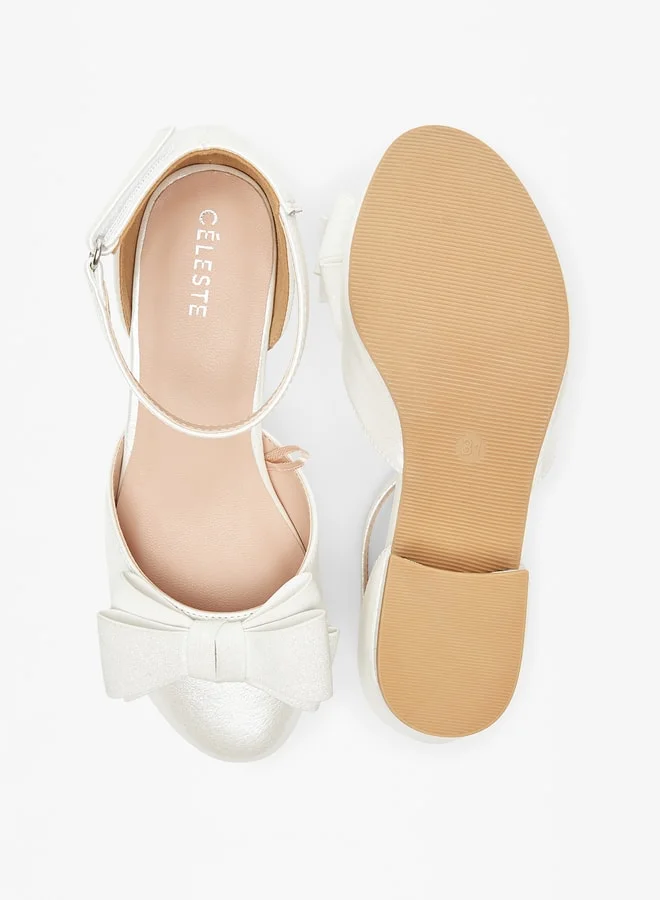 Celeste Girls Bow Detail Round Toe Ballerinas with Hook and Loop Closure