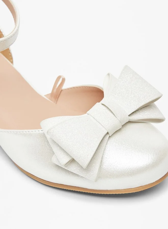 Celeste Girls Bow Detail Round Toe Ballerinas with Hook and Loop Closure