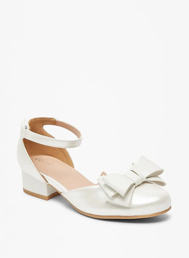Celeste Girls Bow Detail Round Toe Ballerinas with Hook and Loop Closure