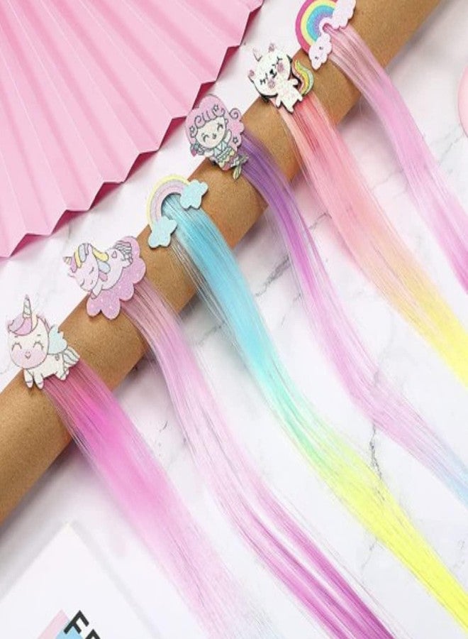 Elastikidz Ombre Rainbow Hair Extensions for Girls Kids - 3 Pack Synthetic Colorful Nylon Strands with Cartoon Alligator Clips, Tangle-Resistant Straight Highlight Clip-In Hair Pieces, 40 cm - Image 1