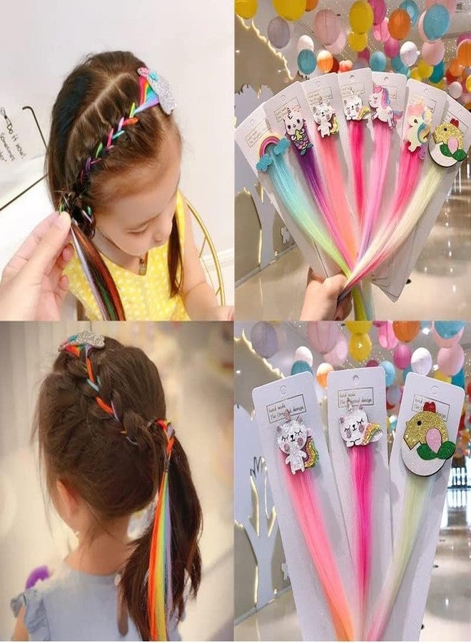Elastikidz Ombre Rainbow Hair Extensions for Girls Kids - 3 Pack Synthetic Colorful Nylon Strands with Cartoon Alligator Clips, Tangle-Resistant Straight Highlight Clip-In Hair Pieces, 40 cm - Image 4
