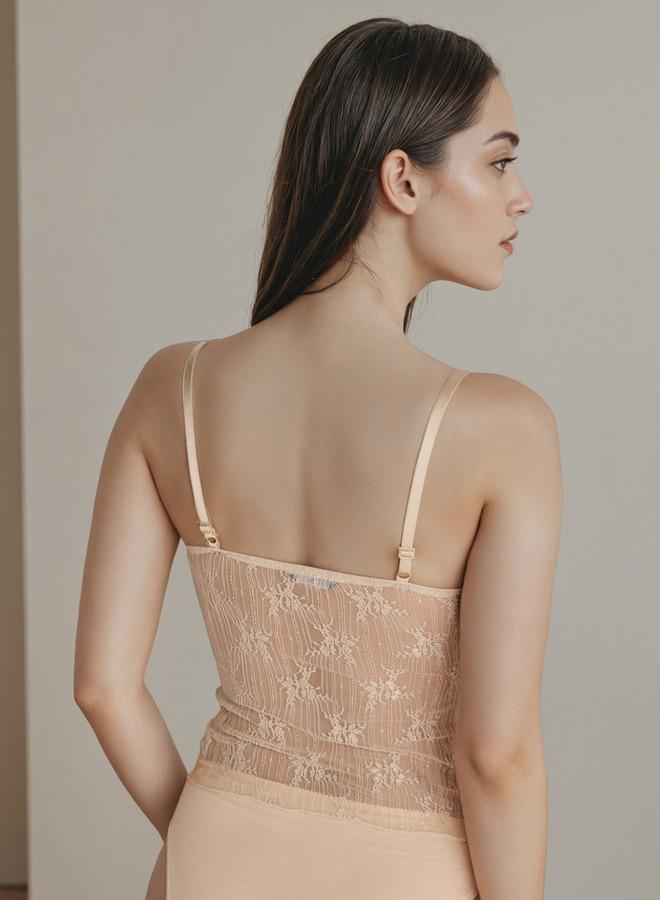 سبلاش فيڤ بلوزة بدون أكمام بياقة مربعة بنقشة دانتيل - Image 2