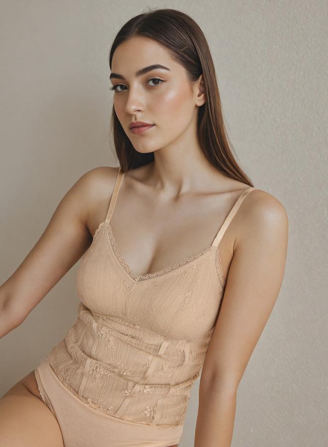 سبلاش فيڤ بلوزة بدون أكمام بياقة مربعة بنقشة دانتيل - Image 1