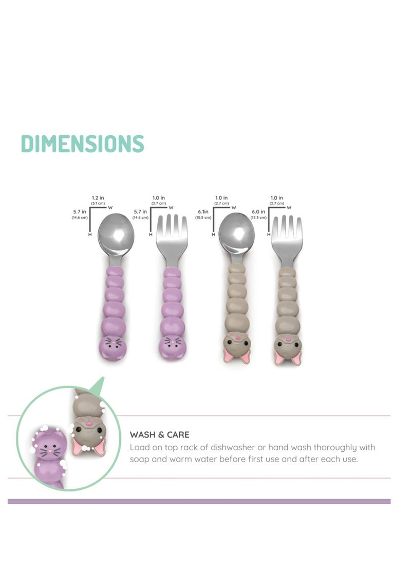 Utensil 4 Pc Set Cat and Bulldog