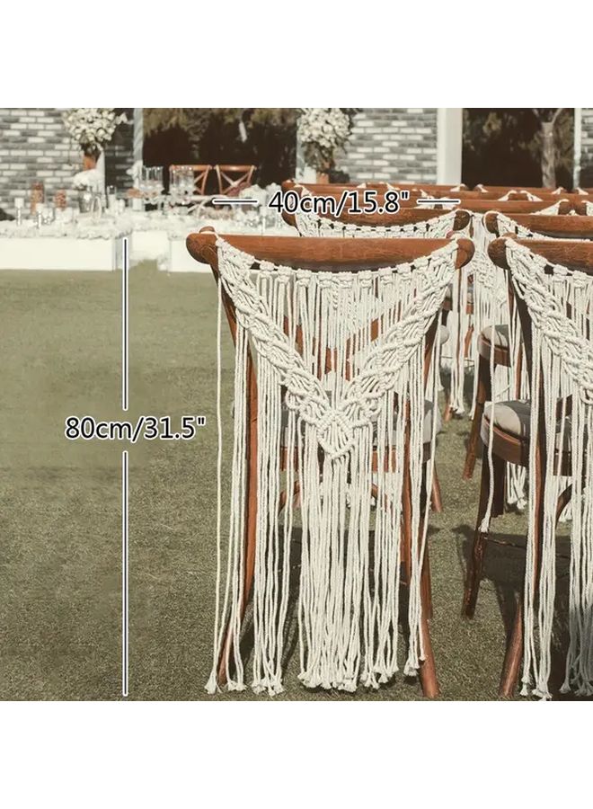 تعليقة حائط من المكرامي المنسوجة يدوياً من ألياف بيضاء ورمادية مع شرابات حجم أ - ديكور منزلي - Image 3