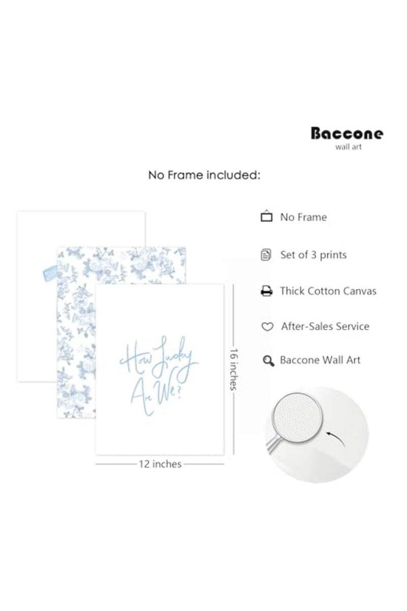 Baccone Blue Bow Wall Art Floral Canvas Wall Decor Coquette Flower Wall Art Trendy Aesthetic Poster Girly Preppy Pictures Blue Floral Prints for Living Room Bathroom 12x16 Inch Unframed Set of 3 - Image 2