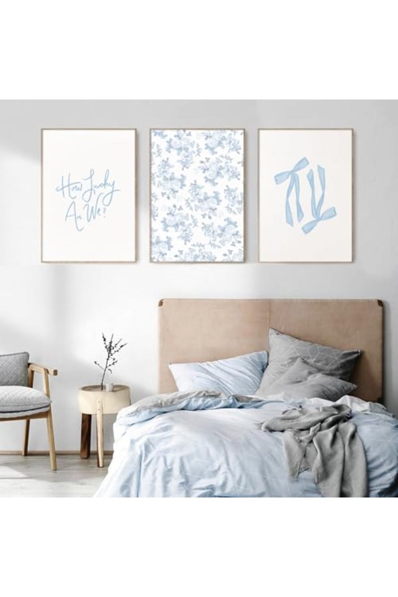Baccone Blue Bow Wall Art Floral Canvas Wall Decor Coquette Flower Wall Art Trendy Aesthetic Poster Girly Preppy Pictures Blue Floral Prints for Living Room Bathroom 12x16 Inch Unframed Set of 3 - Image 5