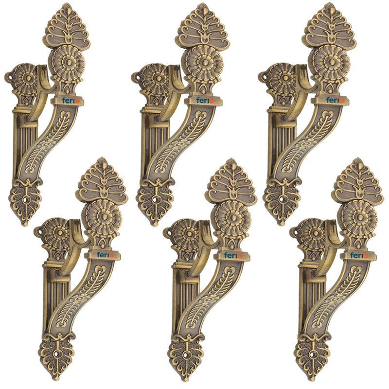 FERIO Heavy Zinc Alloy and Brass Antique Support Curtain Holder Set New Design for Door and Window Curtains Brackets Fitting for 1 Inch Single Rod Pocket Brass Antique (Pack of 6) - Image 1