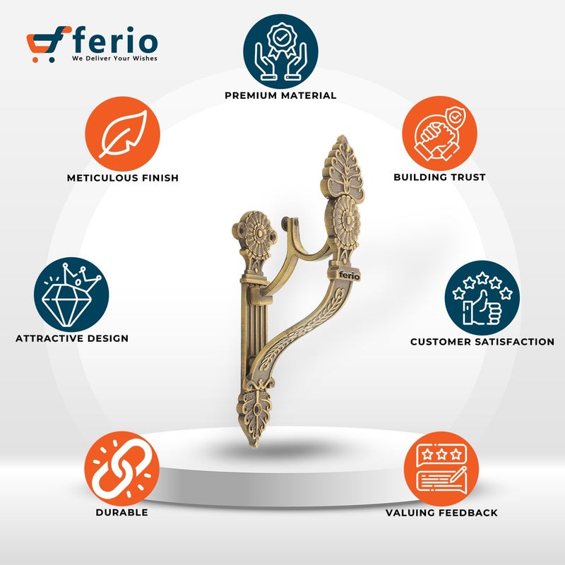 FERIO Heavy Zinc Alloy and Brass Antique Support Curtain Holder Set New Design for Door and Window Curtains Brackets Fitting for 1 Inch Single Rod Pocket Brass Antique (Pack of 6) - Image 5