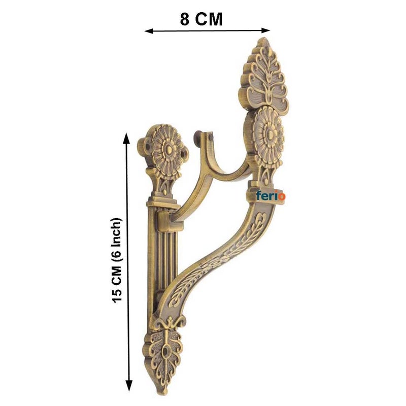FERIO Heavy Zinc Alloy and Brass Antique Support Curtain Holder Set New Design for Door and Window Curtains Brackets Fitting for 1 Inch Single Rod Pocket Brass Antique (Pack of 6) - Image 3
