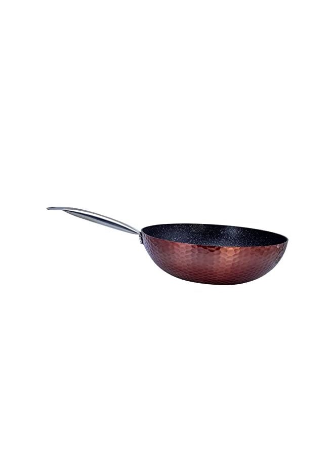 Wilson - ALUMINIUM COPPER HAMMERED WOK WITH INDUCTION BOTTOM AND MARBLE COATING INSIDE- 32CM (CKB4-CPR-WK32) - Image 1