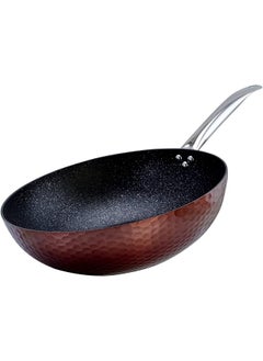 ALUMINIUM COPPER HAMMERED WOK WITH INDUCTION BOTTOM AND MARBLE COATING INSIDE- 32CM (CKB4-CPR-WK32)