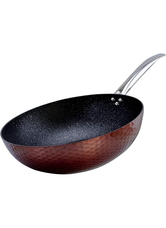 Wilson - ALUMINIUM COPPER HAMMERED WOK WITH INDUCTION BOTTOM AND MARBLE COATING INSIDE- 32CM (CKB4-CPR-WK32) - Image 1