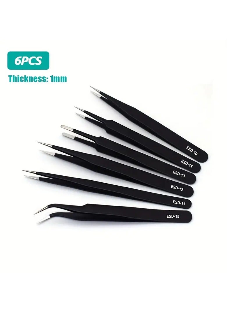 Generic 6 pieces long Precise Anti Static Tweezer Set Coated With Electromagnetic Discharge Safe Materials Made Of Stainless Steel Suitable For Repairing Electronics Welding Work Precision And Small Craft Handicrafts And In The Kitchen To Remove Fish Thistle  - Image 1