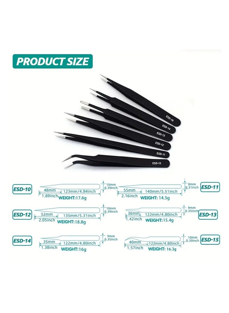 Generic 6 pieces long Precise Anti Static Tweezer Set Coated With Electromagnetic Discharge Safe Materials Made Of Stainless Steel Suitable For Repairing Electronics Welding Work Precision And Small Craft Handicrafts And In The Kitchen To Remove Fish Thistle  - Image 3