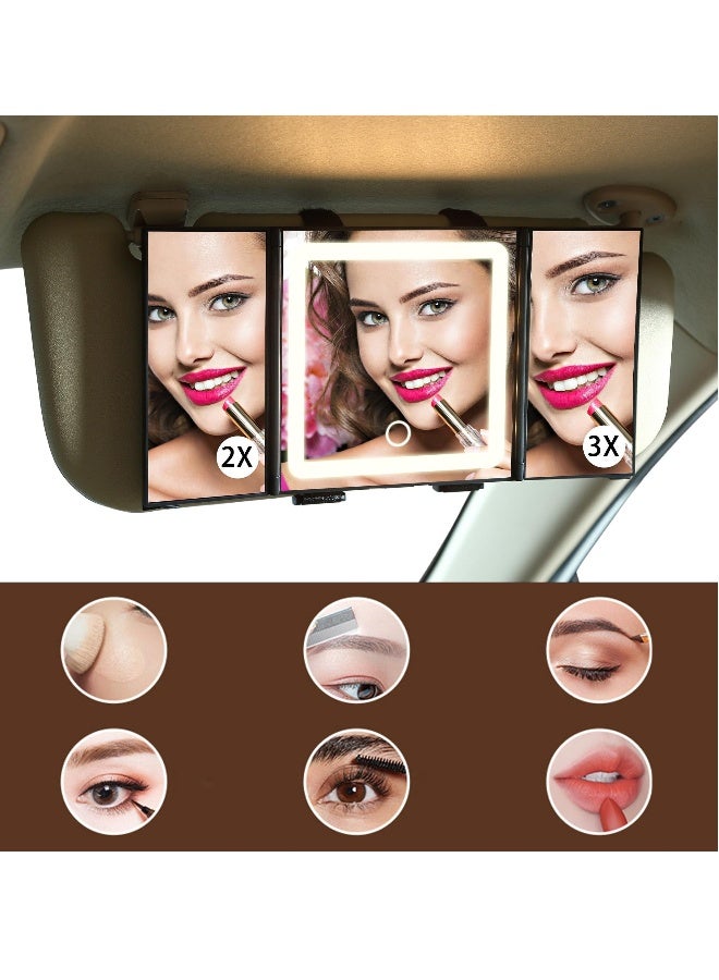 Loquat Car Sun Visor Makeup Mirror, Foldable Vanity Mirror with 3 Lights Modes Dimmable Touch Screen Rearview, Rechargeable Led Mirror Universal for Truck SUV, Gifts for Women - Image 1