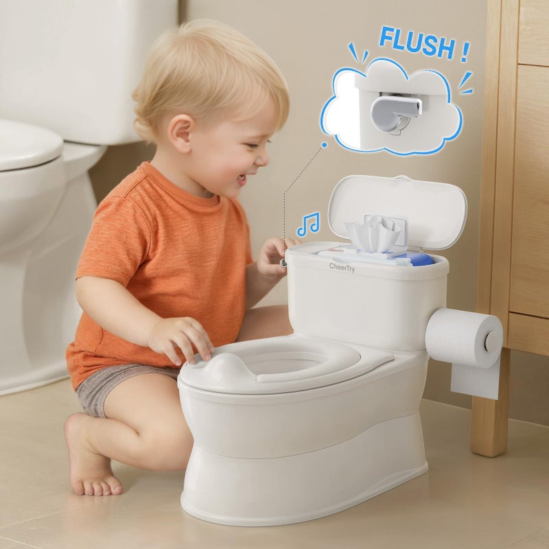 CheerTry 2-in-1 Toddler Potty Training Toilet - with Detachable Training Seat, Realistic Flushing Sound for Boys & Girls Ages 1-3 with Wipes Storage, Toilet Paper Holder - Image 2